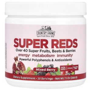 Country Farms Super Vermelhos Superalimento Energizante com Polifenóis Sabor de Frutas 71 oz (200 g)
