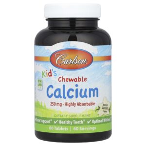 Carlson Infantil Cálcio Mastigável Baunilha Natural 250 mg 60 Comprimidos