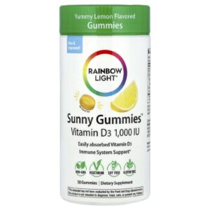 Rainbow Light Sunny Gummies™ Vitamina D3 Delicioso Limão 25 mcg (1.000 UI) 50 Gomas