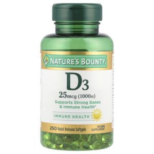 Natures Bounty Vitamina D3 25 mcg (1.000 UI) 250 Cápsulas Softgel de Liberação Rápida
