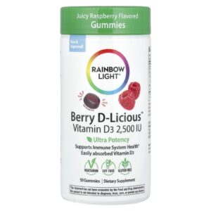 Rainbow Light Berry D-Licious™ Vitamina D3 Framboesa Suculenta 625 mcg (2.500 UI) 50 Gomas