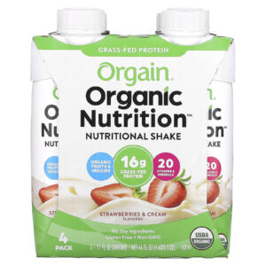 Orgain Nutrição Orgânica Shake Nutricional Morangos e Creme Pacote com 4 330 ml (11 fl oz) Cada