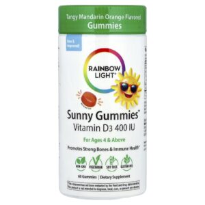 Rainbow Light Sunny Gummies™ Vitamina D3 Para Crianças a Partir de 4 Anos Mandarina Picante 10 mcg (400 UI) 60 Gomas