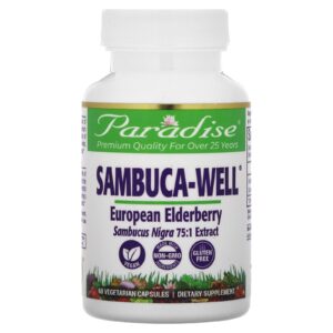 Paradise Herbs Sambuca-Well Sabugueiro Europeu 250 mg 60 Cápsulas Vegetarianas