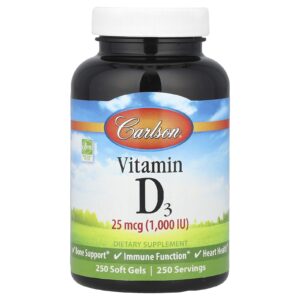 Carlson Vitamina D3 1.000 UI (25 mcg) 250 Cápsulas Softgel