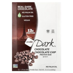 NuGo Nutrition Barras de Proteína NuGo Dark® Chocolate em Gotas de Chocolate 12 Barras 50 g (176 oz) Cada