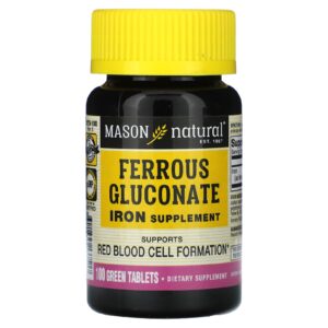 Mason Natural Gliconato Ferroso 100 Comprimidos Verdes (27 mg por Comprimido)