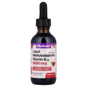 Bluebonnet Nutrition Mecobalamina Líquida CellularActive® Vitamina B12 Framboesa 5.000 mcg 59 ml (2 fl oz)