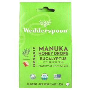 Wedderspoon Pastilhas de Mel de Manuka Orgânico Eucalipto com Própolis de Abelha 120 g (4 oz)