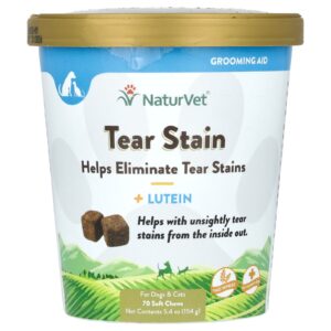 NaturVet Tear Stain + Luteína Para Cães e Gatos 70 Cápsulas Mastigáveis 154 g (54 oz)