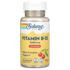 Solaray Vitamina B-12 Sabor Natural de Cereja 2.000 mcg 90 Pastilhas