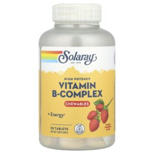 Solaray Cápsulas Mastigáveis de Vitaminas do Complexo B de Alta Potência Morango Natural 50 Comprimidos