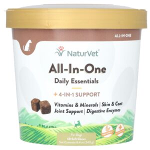 NaturVet All-in-One Essenciais Diários + Reforço 4 em 1 Para Cães 60 Cápsulas Mastigáveis 240 g (84 oz)