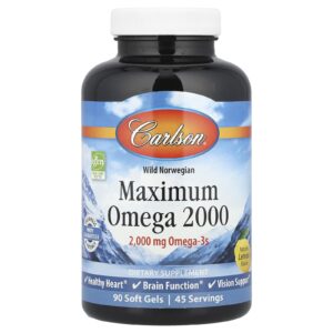 Carlson Wild Norwegian Maximum Ômega 2000 Limão Natural 2.000 mg 90 Cápsulas Softgel (1.000 mg por Cápsula Softgel)