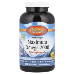 Carlson Origem Silvestre da Noruega Maximum Omega 2000 Limão Natural 2.000 mg 180 Cápsulas Softgel (1.000 mg por Cápsula Softgel)