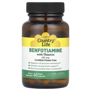 Country Life Benfotiamina com Tiamina 150 mg 60 Cápsulas Veganas