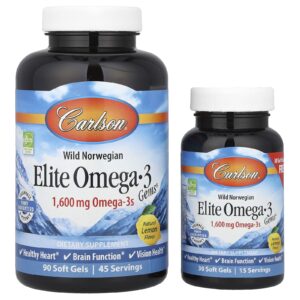 Carlson Origem Silvestre da Noruega Elite Omega-3 Gems® Limão Natural 120 Cápsulas Softgel