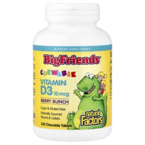 Natural Factors Big Friends® Vitamina D3 Mastigável Frutos Silvestres 10 mcg (400 UI) 250 Comprimidos Mastigáveis