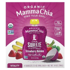 Mamma Chia Lanche Orgânico de Vitalidade com Toque de Chia Banana e Morango Pacote com 4 Unidades 99 g (35 oz) Cada