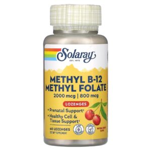 Solaray Metil B-12 Metil Folato Cereja Natural 60 Pastilhas