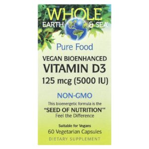 Natural Factors Whole Earth & Sea Vitamina D3 Biológica Vegana 5.000 UI 60 Cápsulas Vegetarianas