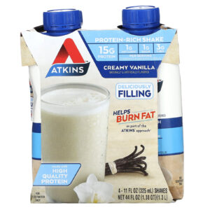 Atkins Shake Rico em Proteínas Baunilha Cremosa 4 Shakes 325 ml (11 fl oz) Cada