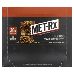 MET-Rx Big 100 Barra de Substituição de Refeições Pretzel de Manteiga de Amendoim 9 Barras 100 g (352 oz) Cada