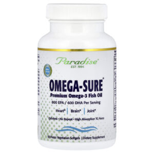 Paradise Herbs Omega-Sure® Óleo de Peixe Ômega-3 Premium 60 Cápsulas Softgel Pesco Vegetarianas