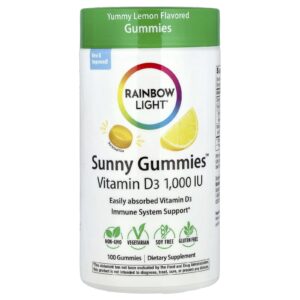 Rainbow Light Sunny Gummies™ Vitamina D3 Delicioso Limão 25 mcg (1.000 UI) 100 Gomas