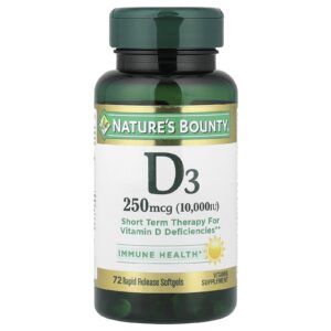 Natures Bounty D3 250 mcg (10.000 UI) 72 Softgels de liberação rápida