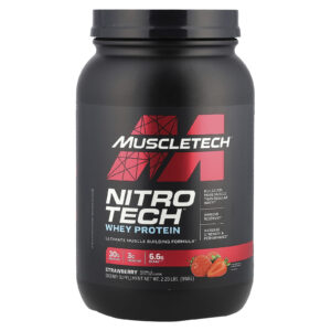 MuscleTech Nitro-Tech Isolado de Whey + Construtor de Massa Muscular Magra Morango 907 g (2 lbs)