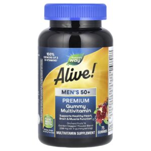 Natures Way Alive! Mais de 50 Gomas Premium para Homens Multivitamínico Completo Laranja Uva e Cereja 75 Gomas