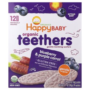 Happy Family Organics Happy Baby® Mordedores Orgânicos Wafers Macios para a Dentição Mirtilo e Cenoura Roxa 12 Embalagens 4 g (014 oz) Cada