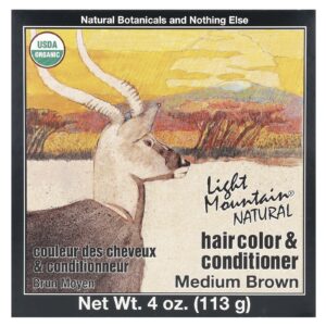 Light Mountain Tintura com Cor Natural de cabelo e condicionador castanho médio 4 oz (113 g)