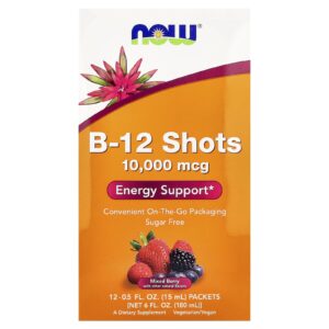 NOW Foods Shots B-12 Frutos Silvestres Mistos 12 Embalagens 15 ml (05 fl oz) Cada