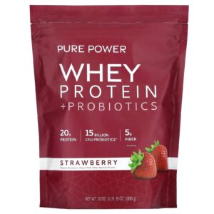 Dr. Mercola Pure Power Proteína Whey + Probióticos Morango 880 g (1 lb e 15 oz)