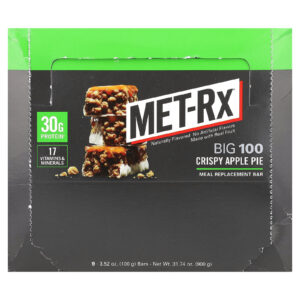 MET-Rx Big 100 Barra de Substituição de Refeições Torta de Maçã Crocante 9 Barras 100 g (352 oz) Cada