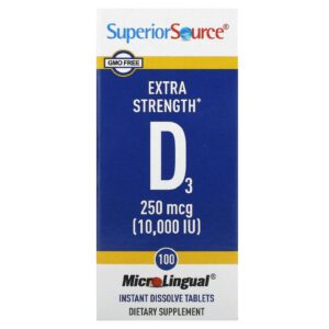 Superior Source D3 250 mcg (10.000 UI) 100 Comprimidos MicroLingual de Dissolução Instantânea