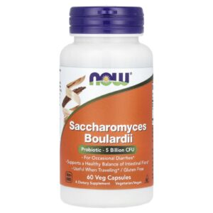 NOW Foods Saccharomyces Boulardii Probiótico 5 Bilhões de UFCs 60 Cápsulas Vegetais