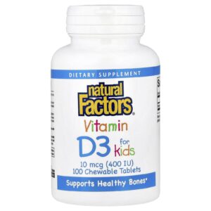 Natural Factors Vitamina D3 para Crianças Morango 10 mcg (400 UI) 100 Comprimidos Mastigáveis