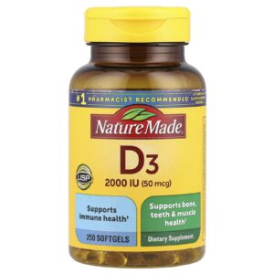 Nature Made Vitamina D3 2000 mcg (50 UI) 250 Cápsulas Softgel