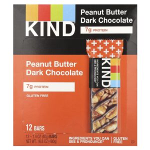 KIND Bars Gentil Plus Barra de Chocolate Amargo de Manteiga de Amendoim 12 Barras 40 g (14 oz) Cada
