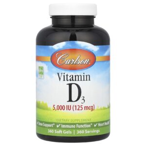 Carlson Vitamina D3 125 mcg (5.000 UI) 360 Cápsulas Softgel