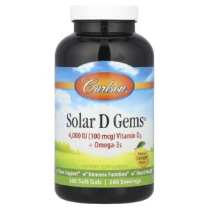Carlson Solar D Gems® Vitamina D3 + Ômega-3 Limão Natural 360 Cápsulas Softgel