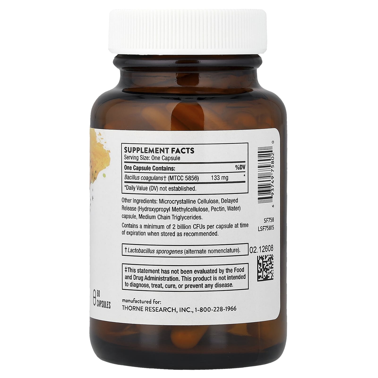 Thorne Bacillus coagulans 60 Cápsulas (133 mg por Cápsula) - Imagem 2