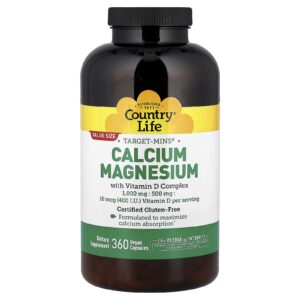 Country Life Target-Mins® Cálcio e Magnésio com Complexo de Vitamina D 360 Cápsulas Veganas