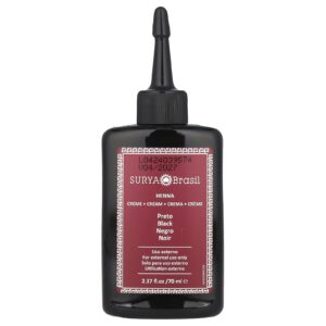 Surya Brasil Creme de Henna Tintura Capilar Vegana Semipermanente para Cobertura de Cabelos Brancos e Tônico para Cabelos Descoloridos Preto 70 ml (237 fl oz)