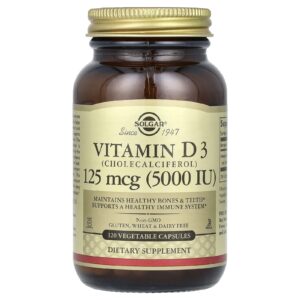Solgar Vitamina D3 (Colecalciferol) 125 mcg (5000 UI) 120 Cápsulas Vegetais