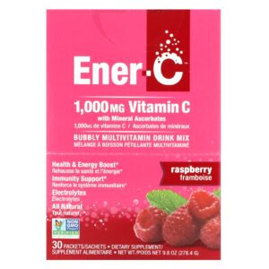 Ener-C Vitamina C Mistura para Bebidas Multivitamínicas Framboesa 1.000 mg 30 Pacotes 928 g (03 oz) Cada