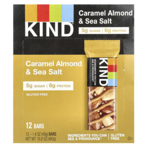 KIND Bars Nozes e Especiarias Caramelo Amêndoa e Sal Marinho 12 Barras 14 oz (40 g) Cada